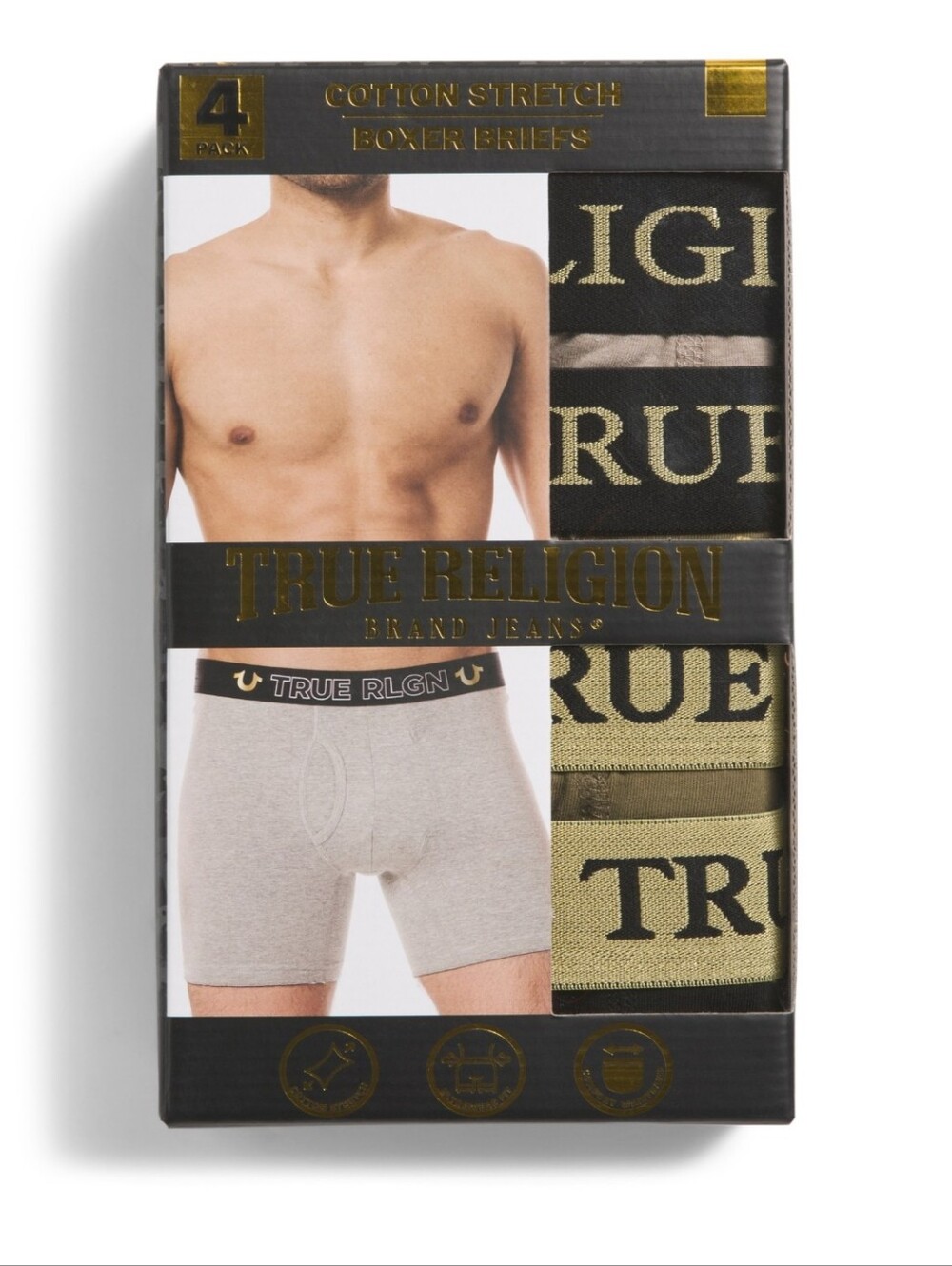 TRUE RELIGION Mens 4pk Cotton Stretch Boxer Briefs XL (Size 40-42)